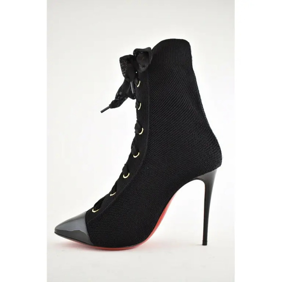 Christian Louboutin Frenchie 100 Black Patent Lace Heel Ankle Boot Bootie 35.5 - Picture 8 of 11